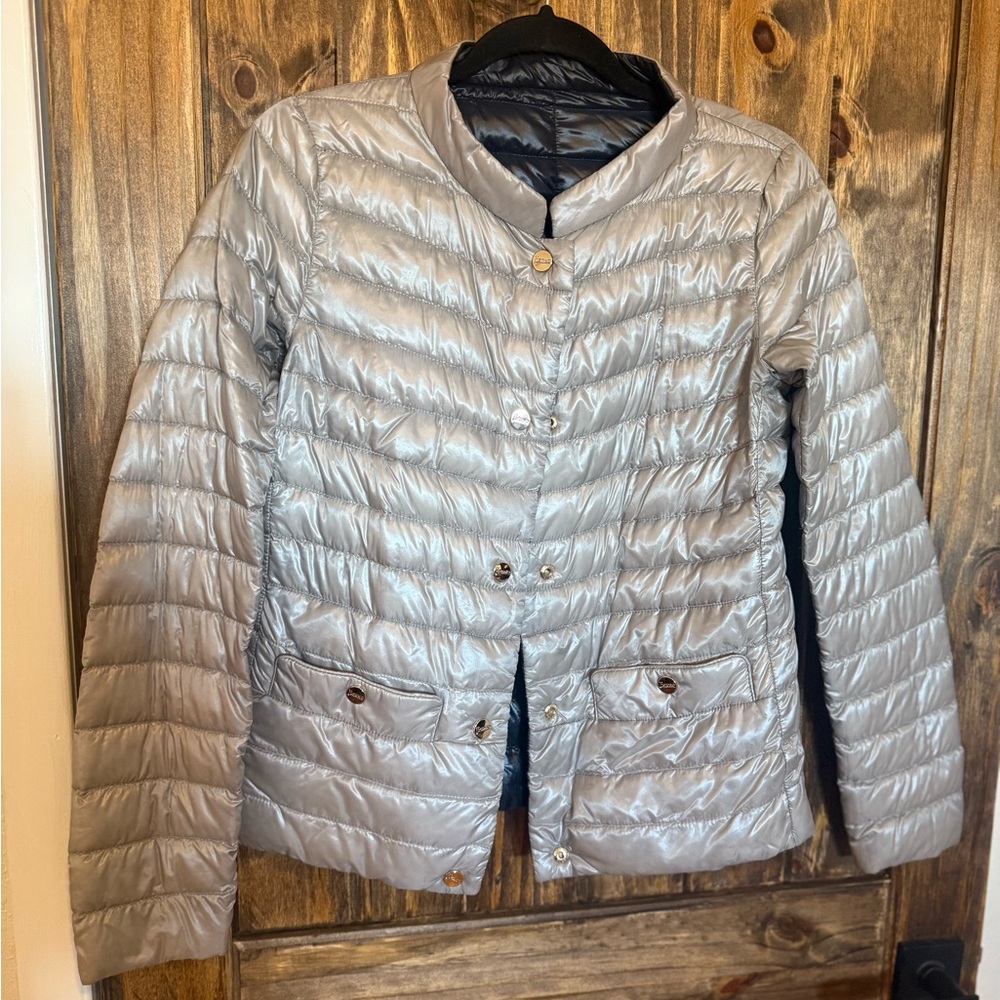 Herno Reversible Down Quilted Jacket in Silver & Navy